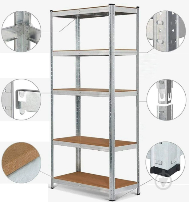 Стелаж 1800x900x400 мм Меткас Бюджет сірий ДСП полиці 5 шт. цинкований (40504422)